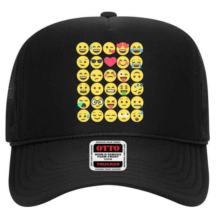 Emoticon Set High Crown Mesh Back Trucker Hat