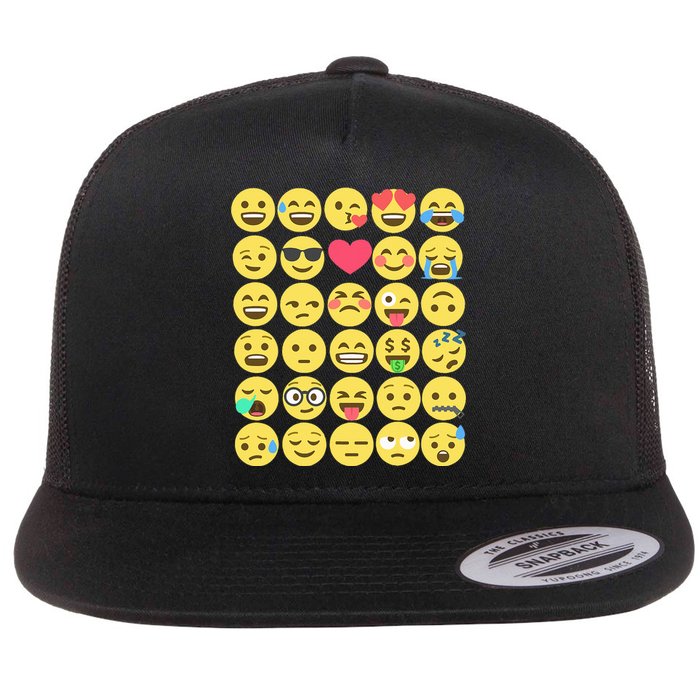 Emoticon Set Flat Bill Trucker Hat