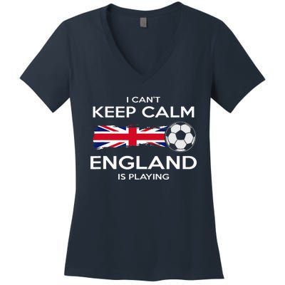 England Soccer English Player Flag Ball Women's V-Neck T-Shirt