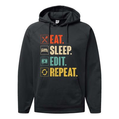 Eat Sleep Edit Repeat Vintage Editing Editor Performance Fleece Hoodie