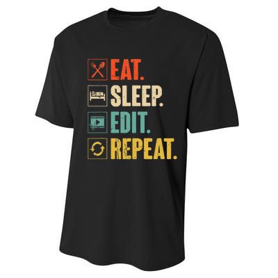 Eat Sleep Edit Repeat Vintage Editing Editor Performance Sprint T-Shirt