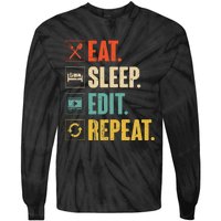 Eat Sleep Edit Repeat Vintage Editing Editor Tie-Dye Long Sleeve Shirt