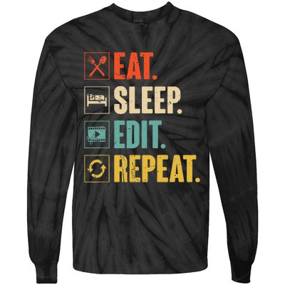 Eat Sleep Edit Repeat Vintage Editing Editor Tie-Dye Long Sleeve Shirt