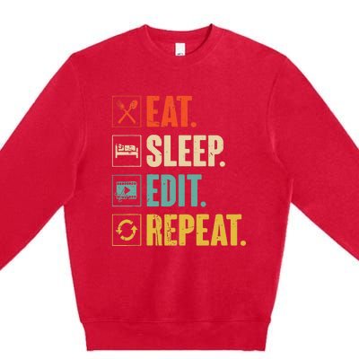 Eat Sleep Edit Repeat Vintage Editing Editor Premium Crewneck Sweatshirt