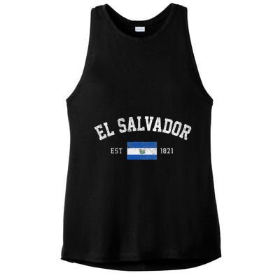 El Salvador Est. 1821 Salvadoran Flag Independence Day Ladies PosiCharge Tri-Blend Wicking Tank