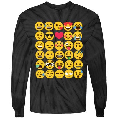 Emoticon Set Tie-Dye Long Sleeve Shirt