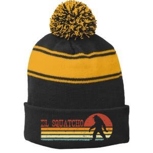 El Squatcho Funny Retro Stripes Bigfoot Cinco De Mayo Stripe Pom Pom Beanie