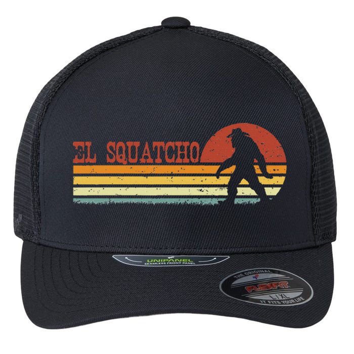 El Squatcho Funny Retro Stripes Bigfoot Cinco De Mayo Flexfit Unipanel Trucker Cap