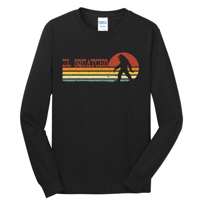 El Squatcho Funny Retro Stripes Bigfoot Cinco De Mayo Tall Long Sleeve T-Shirt