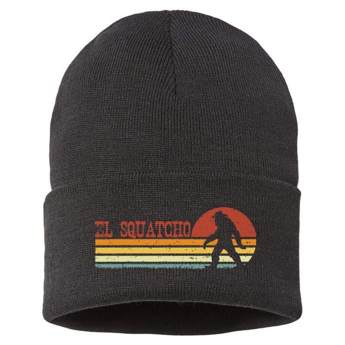 El Squatcho Funny Retro Stripes Bigfoot Cinco De Mayo Sustainable Knit Beanie