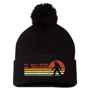 El Squatcho Funny Retro Stripes Bigfoot Cinco De Mayo Pom Pom 12in Knit Beanie