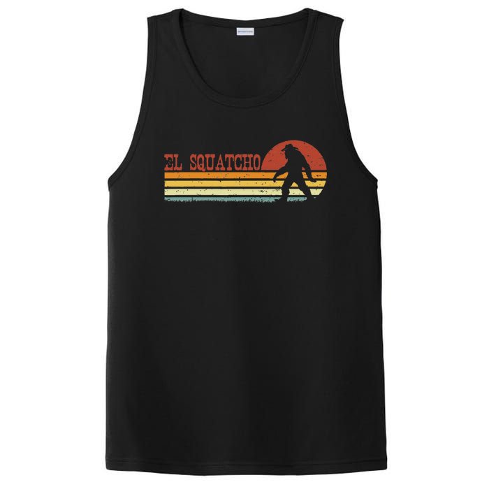 El Squatcho Funny Retro Stripes Bigfoot Cinco De Mayo PosiCharge Competitor Tank