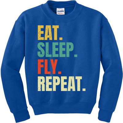 Eat Sleep Fly Repeat Funny Flying Airplane Pilot Vintage Gift Kids Sweatshirt