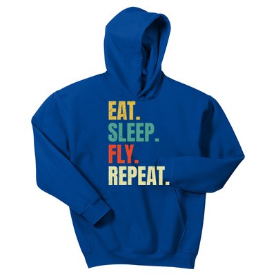 Eat Sleep Fly Repeat Funny Flying Airplane Pilot Vintage Gift Kids Hoodie