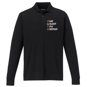 Eat Sleep Fly Repeat Paraglider Gift Performance Long Sleeve Polo