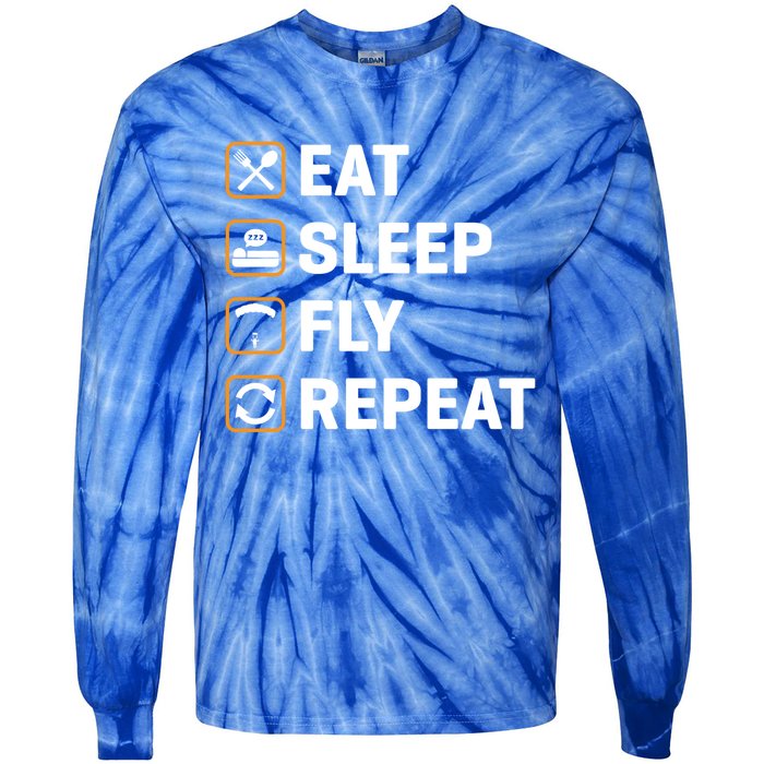 Eat Sleep Fly Repeat Paraglider Gift Tie-Dye Long Sleeve Shirt