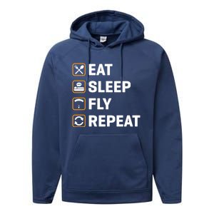 Eat Sleep Fly Repeat Paraglider Gift Performance Fleece Hoodie