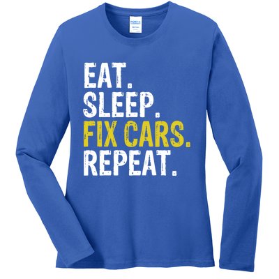 Eat Sleep Fix Cars Repeat Auto Mechanic Gift Ladies Long Sleeve Shirt