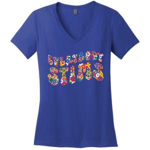 Everybody Stims Floral Neurodiversity Acceptance Sped Autism Gift Women's V-Neck T-Shirt