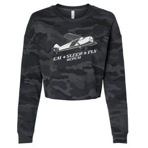 Eat Sleep Fly Repeat Great Gift Cropped Pullover Crew