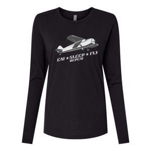 Eat Sleep Fly Repeat Great Gift Womens Cotton Relaxed Long Sleeve T-Shirt