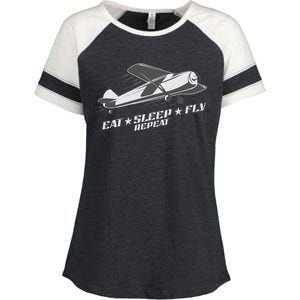 Eat Sleep Fly Repeat Great Gift Enza Ladies Jersey Colorblock Tee