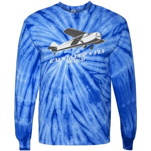 Eat Sleep Fly Repeat Great Gift Tie-Dye Long Sleeve Shirt