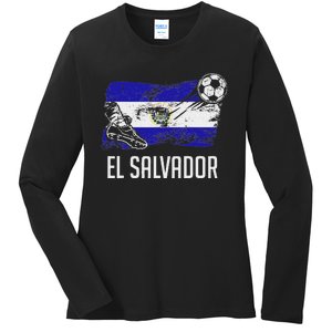 El Salvador Flag Jersey Salvadorean Soccer Team Salvadorean Ladies Long Sleeve Shirt