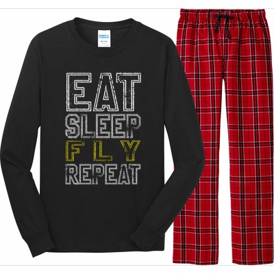 Eat Sleep Fly Repeat Gift Long Sleeve Pajama Set