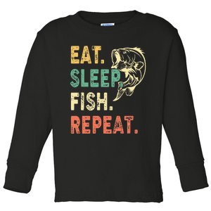 Eat Sleep Fish Repeat Retro Fishing Fisherman Gifts Toddler Long Sleeve Shirt