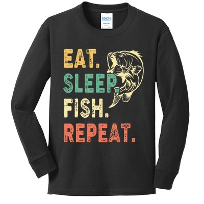 Eat Sleep Fish Repeat Retro Fishing Fisherman Gifts Kids Long Sleeve Shirt