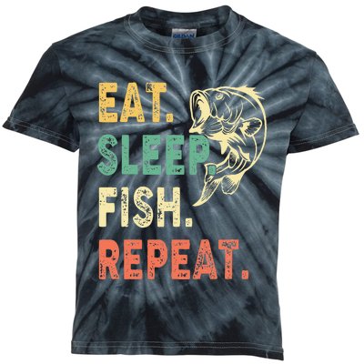 Eat Sleep Fish Repeat Retro Fishing Fisherman Gifts Kids Tie-Dye T-Shirt