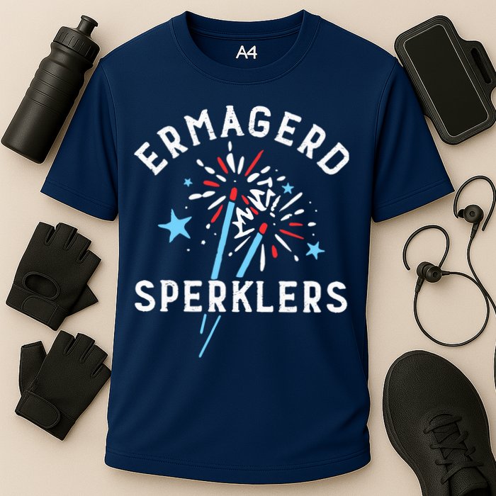 Ermahgerd Sperklers Funny 4th Of July Fireworks Sparklers Gift Cooling Performance Crew T-Shirt