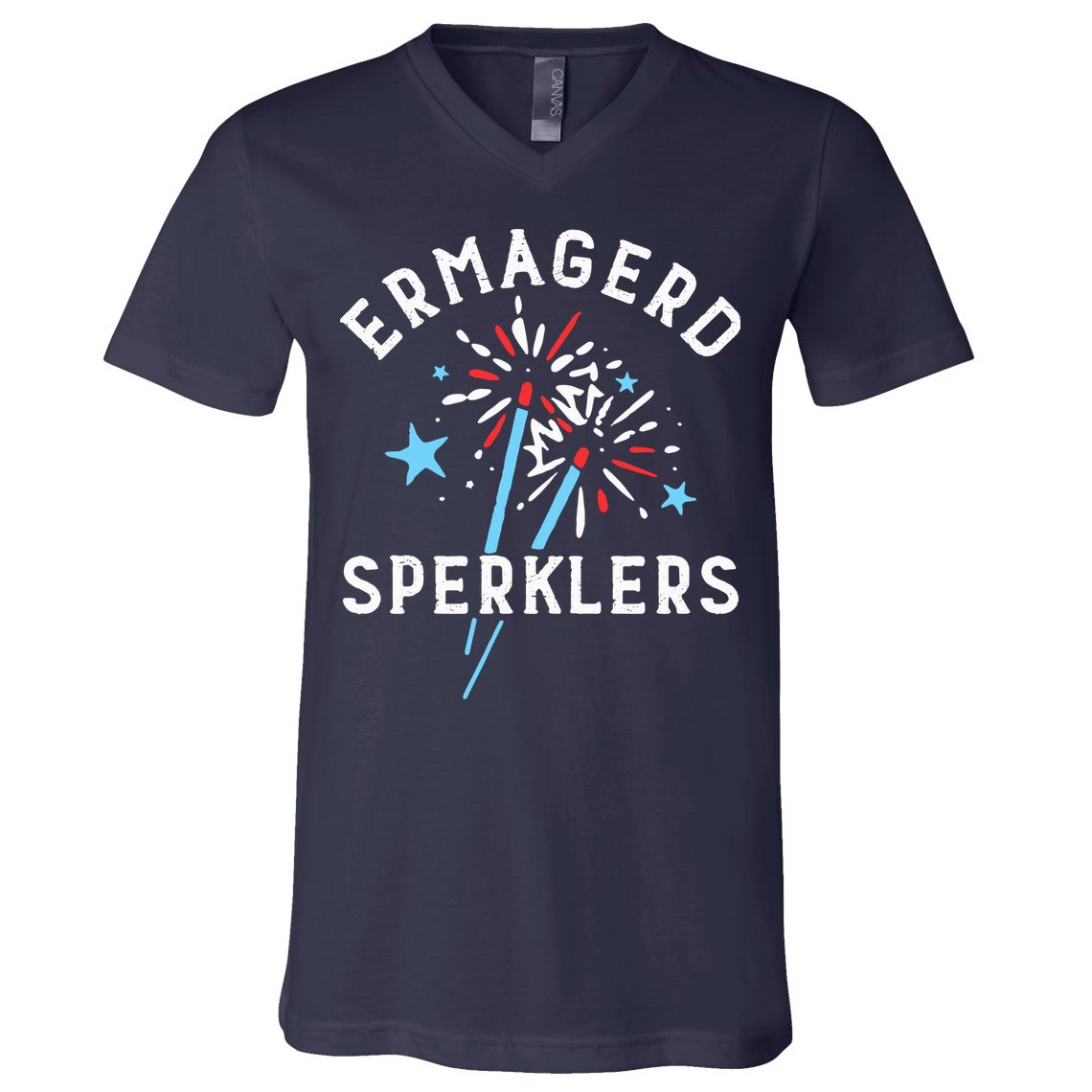 Ermahgerd Sperklers Funny 4th Of July Fireworks Sparklers Gift V-Neck T-Shirt
