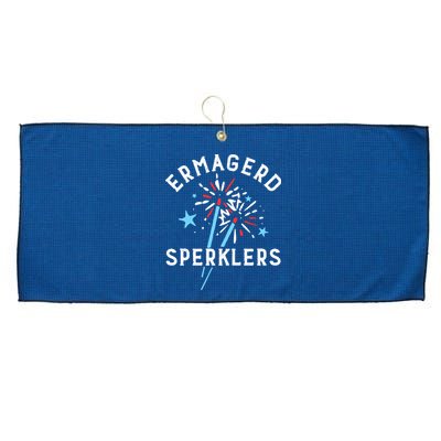 Ermahgerd Sperklers Funny 4th Of July Fireworks Sparklers Gift Large Microfiber Waffle Golf Towel