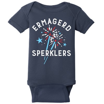 Ermahgerd Sperklers Funny 4th Of July Fireworks Sparklers Gift Baby Bodysuit