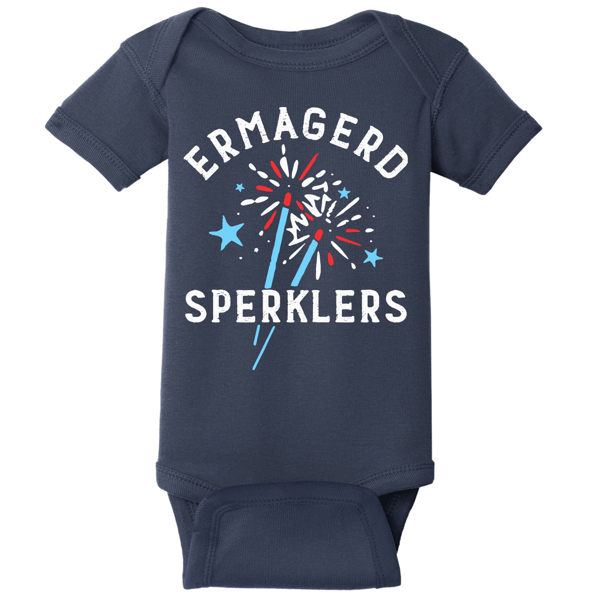 Ermahgerd Sperklers Funny 4th Of July Fireworks Sparklers Gift Baby Bodysuit