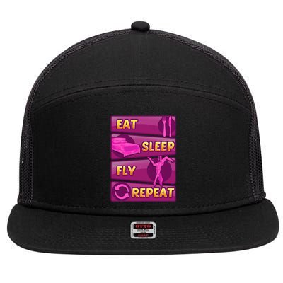 Eat Sleep Fly Repeat Aerial Yoga Silks Gift 7 Panel Mesh Trucker Snapback Hat