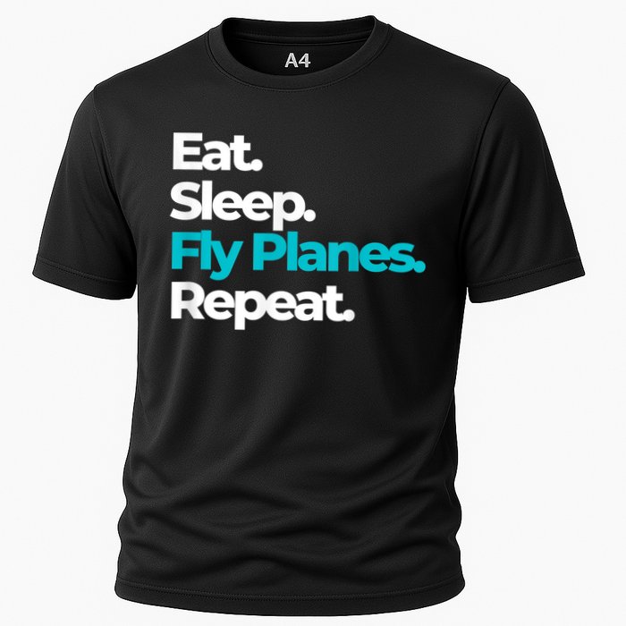 Eat Sleep Fly Planes Repeat For Aircraft Pilots Cooling Performance Crew T-Shirt