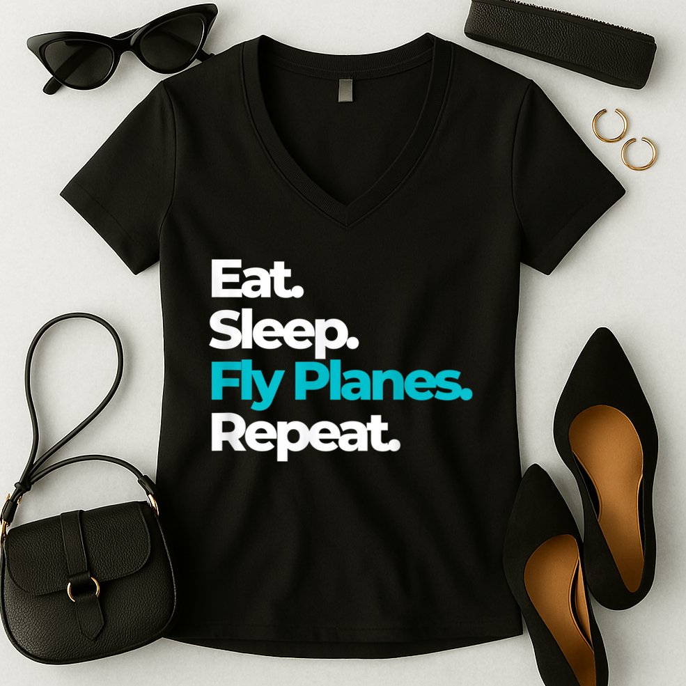 Eat Sleep Fly Planes Repeat For Aircraft Pilots Women's V-Neck T-Shirt