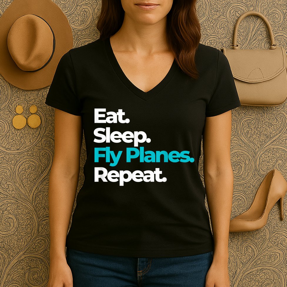 Eat Sleep Fly Planes Repeat For Aircraft Pilots Women's V-Neck T-Shirt