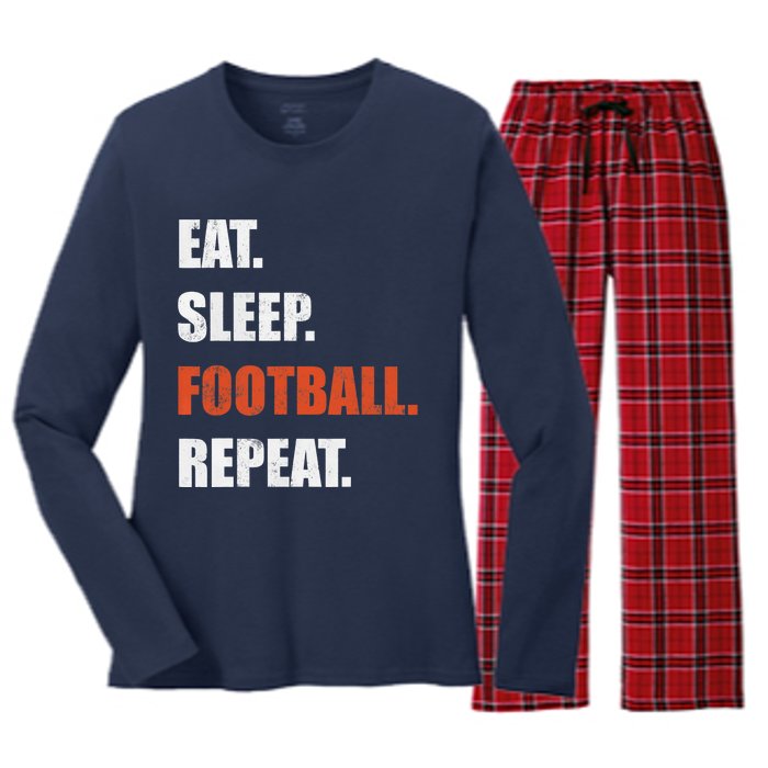 Eat Sleep Football Repeat Women's Long Sleeve Flannel Pajama Set 