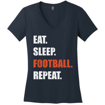 Eat Sleep Football Repeat Women's V-Neck T-Shirt