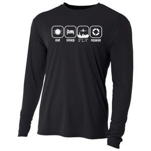 Eat Sleep Fly Repeat Funny Pilot Funny Plane Airplane Cooling Performance Long Sleeve Crew