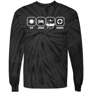 Eat Sleep Fly Repeat Funny Pilot Funny Plane Airplane Tie-Dye Long Sleeve Shirt