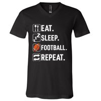 Eat Sleep Football Repeat Funny Football Player Coach Team V-Neck T-Shirt