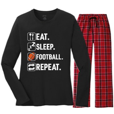 Eat Sleep Football Repeat Funny Football Player Coach Team Women's Long Sleeve Flannel Pajama Set 