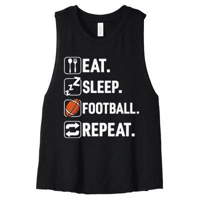 Eat Sleep Football Repeat Funny Football Player Coach Team Women's Racerback Cropped Tank