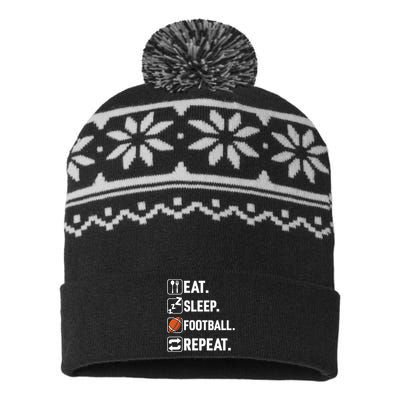 Eat Sleep Football Repeat Funny Football Player Coach Team USA-Made Snowflake Beanie