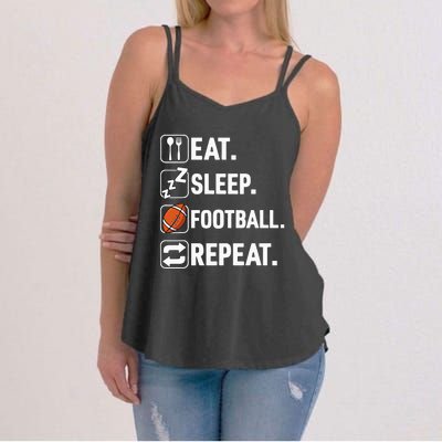 Eat Sleep Football Repeat Funny Football Player Coach Team Women's Strappy Tank